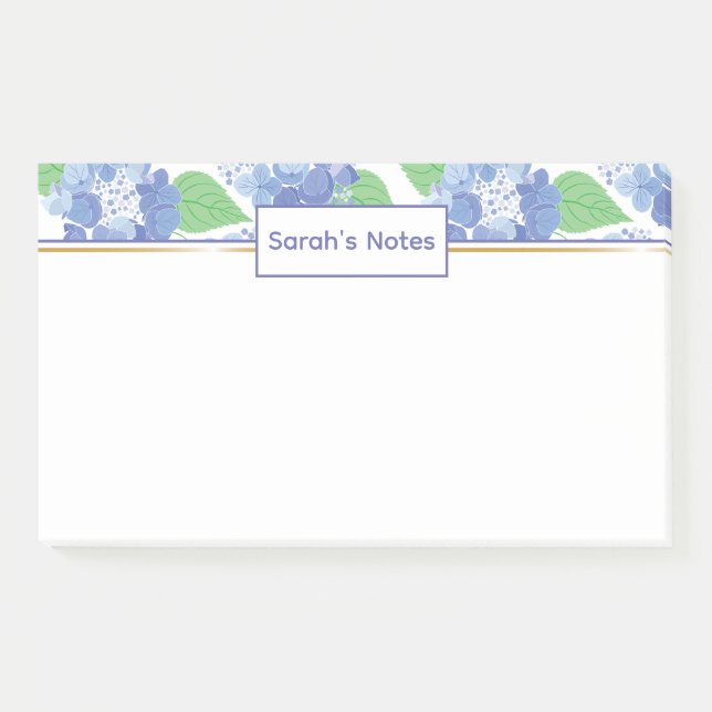 Personalised Blue Hydrangea Floral Post-it Notes (Front)