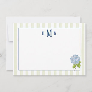 Personalised Blue Hydrangea Green Stripe Monogram Card