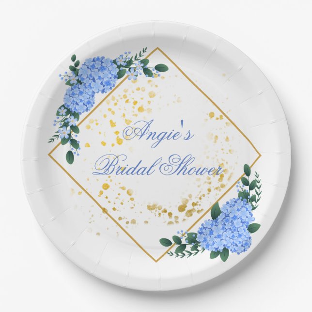 Personalised Blue Hydrangea Paper Plate (Front)