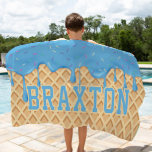 Personalised Blue Ice Cream Drip Beach Towel