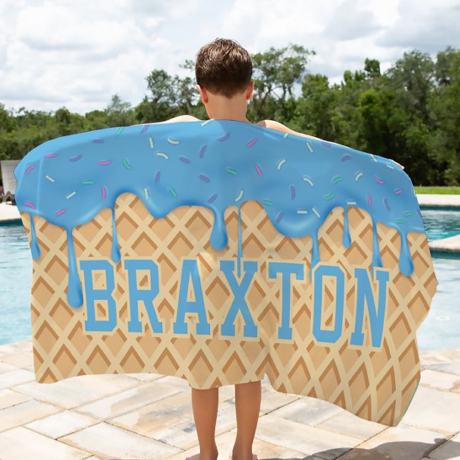 Personalised Blue Ice Cream Drip Beach Towel (Creator Uploaded)