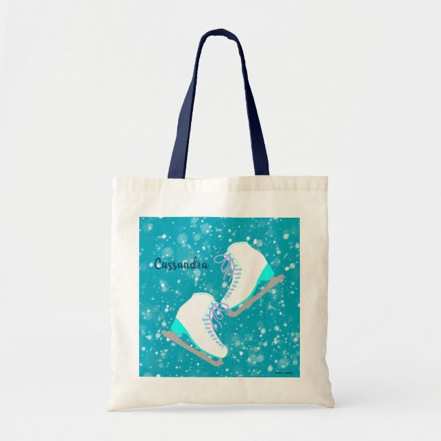 Personalised Blue Ice Skates Pattern Figure Skater Tote Bag (Front)