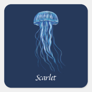 Personalised Blue Jellyfish illustration design Square Sticker