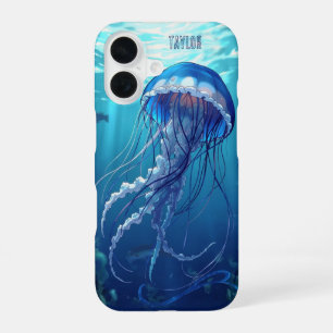 Personalised Blue Jellyfish Ocean iPhone 16 Case