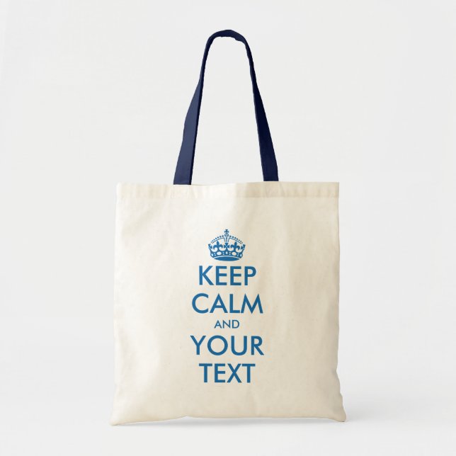Personalised blue keep calm and your text budget tote bag (Front)