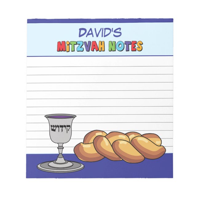 Personalised Blue Kiddish Mitzvah Notepad (Front)