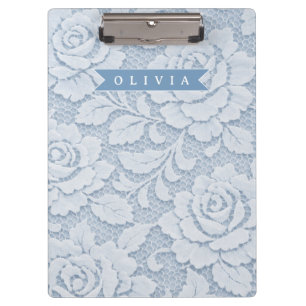 Personalised Blue Lace Floral Elegant Romantic Clipboard
