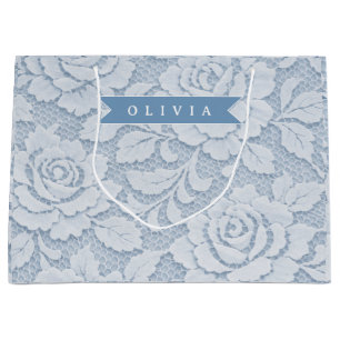 Personalised Blue Lace Floral Elegant Romantic Large Gift Bag