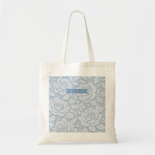Personalised Blue Lace Floral Elegant Romantic Tote Bag