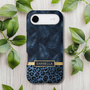 Personalised Blue Leopard Print Tropical Floral