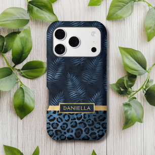 Personalised Blue Leopard Print Tropical Floral