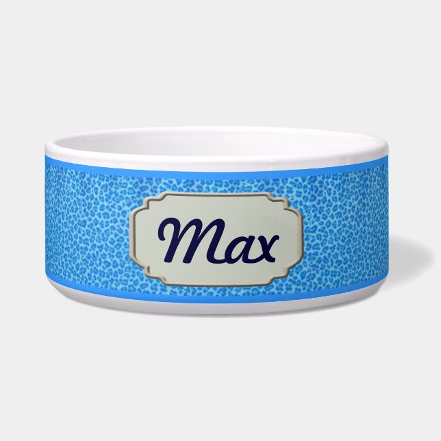 Personalised Blue Leopard Skin Pet Bowl (Front)