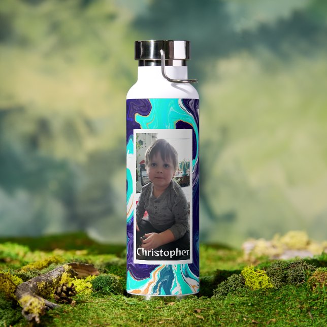 Personalised Blue Lime Green Digita Marble like Water Bottle (Outdoor)