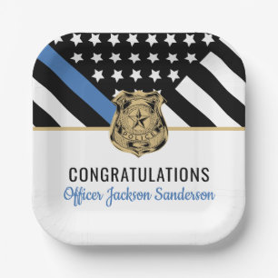 Personalised Blue Line Police Retirement Party Paper Plate