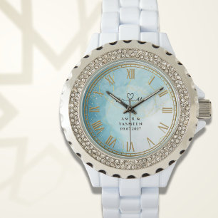 Personalised Blue Marble Women’s Rhinestone Watch 