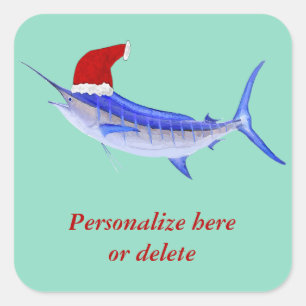 Personalised Blue Marlin Fish Santa Square Sticker