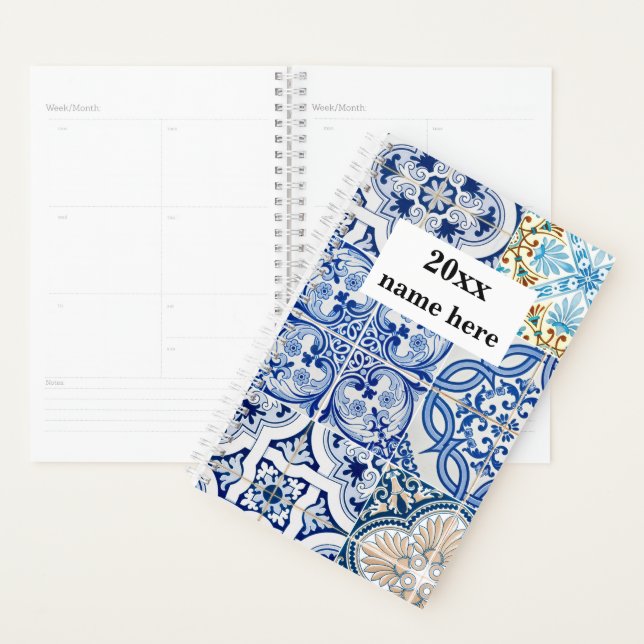 Personalised Blue Mediterranean Tiles Planner (Display)