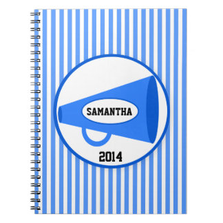 Personalised Blue Megaphone And Blue Stripes Spiral Notebook