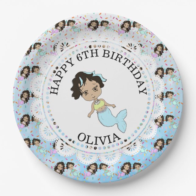 Personalised Blue Mermaid Birthday Plates (Front)