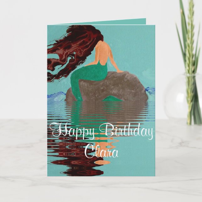 Personalised Blue Mermaid Greeting Birthday Card (Front)