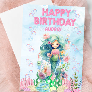 Personalised Blue Mermaid Happy Birthday Card