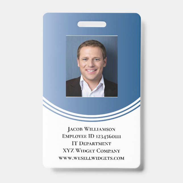 Personalised Blue Modern Business Employee Photo ID Badge (Front)