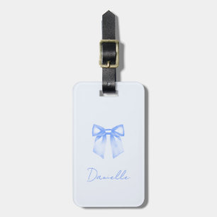 Personalised Blue Modern Elegant Bow Luggage Tag