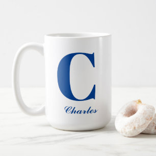 Personalised Blue Monogram Initial and Name Coffee Mug