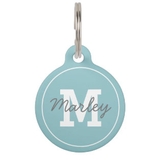 Personalised Blue Monogram Pet Name Pet Tag