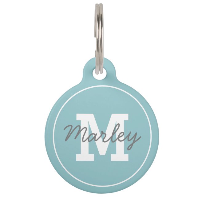 Personalised Blue Monogram Pet Name Pet Tag (Front)