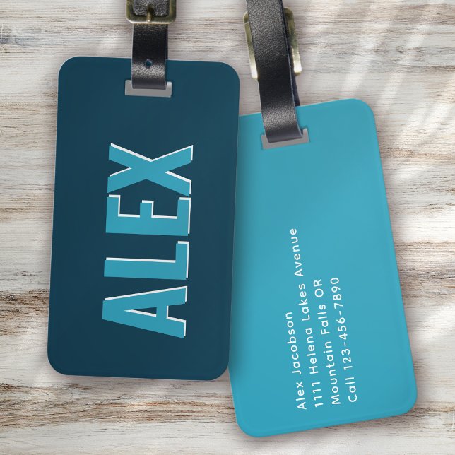 Personalised Blue Monogram Shadow Luggage Tag (Creator Uploaded)