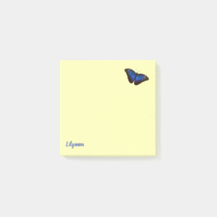 Personalised Blue Morpho Butterfly on Pale Yellow Post-it Notes