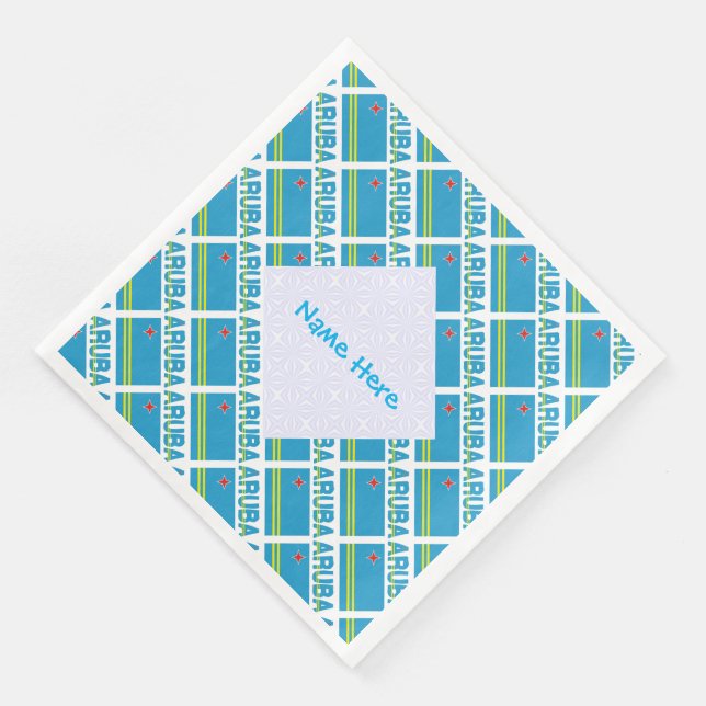 Personalised Blue Name Aruba Flag Tiled Napkin (Corner)