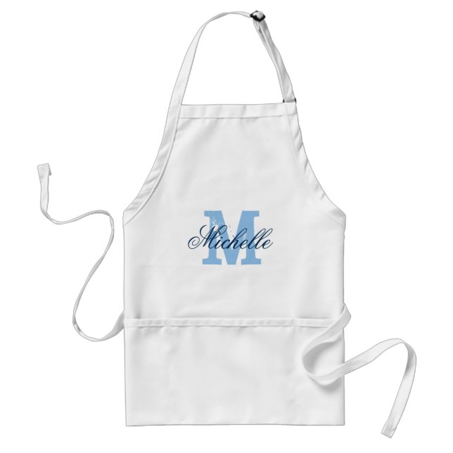 Personalised blue name monogram apron for women (Front)
