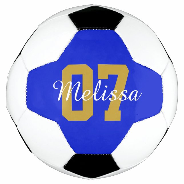 Personalised Blue Name Number Soccer Ball (Front)