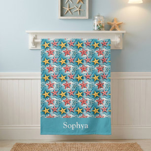 Personalised Blue Nautical Starfish Beach Towel