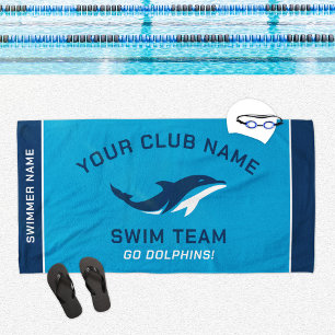 Personalised Blue Navy Swim Team Swimmer Name Beach Towel
