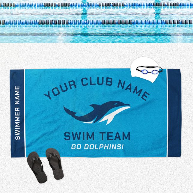 Personalised Blue Navy Swim Team Swimmer Name Beach Towel (Creator Uploaded)
