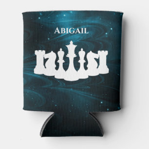 Personalised Blue Nebula Chess Piece Queen Can Cooler