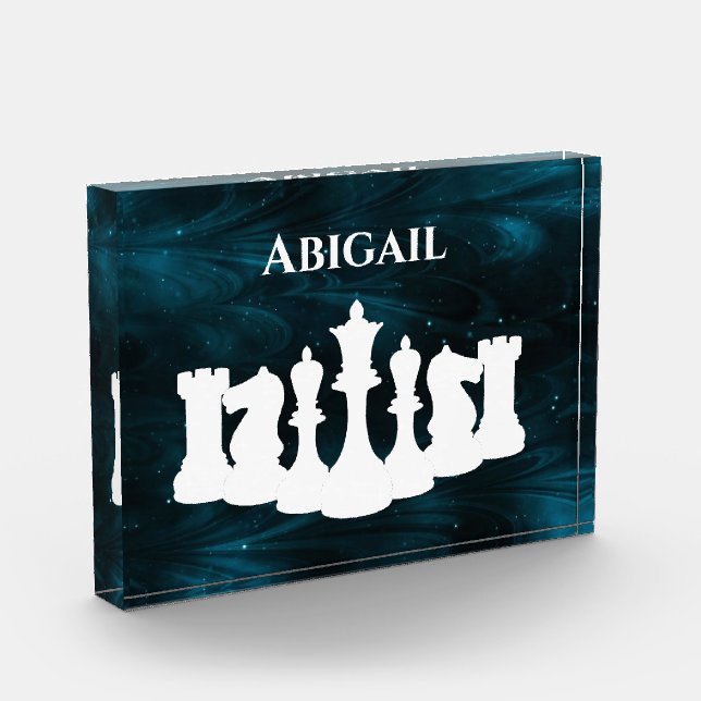 Personalised Blue Nebula Chess Piece Queen Photo Block (Left)