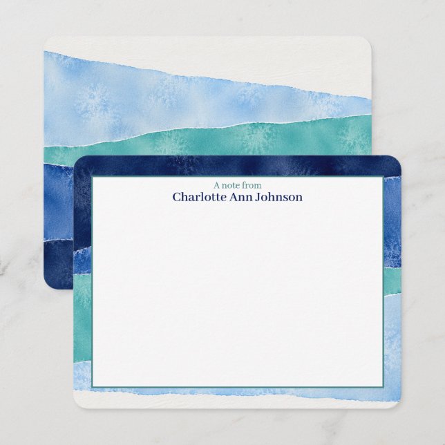 Personalised Blue Ocean Watercolor Flat Card (Front/Back)