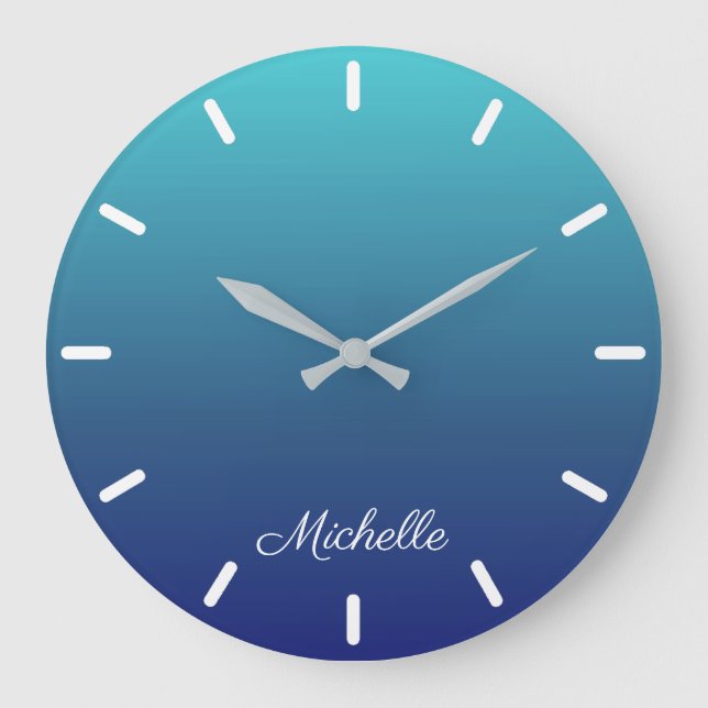 Personalised blue ombre gradient large clock (Front)