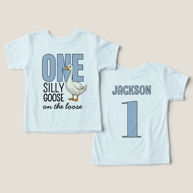 Personalised Blue One Silly Goose First Birthday (Design Front & Back)
