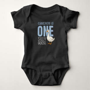 Personalised Blue One Silly Goose First Birthday Baby Bodysuit