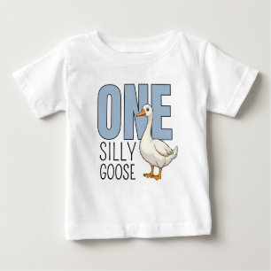 Personalised Blue One Silly Goose First Birthday Baby T-Shirt