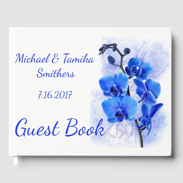 Personalised Blue Orchids Wedding Guest Book (Front)