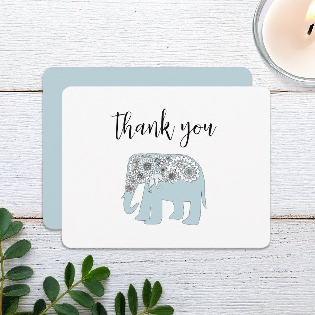 Personalised Blue Paisley Elephant Thank You Card (Creator Uploaded)