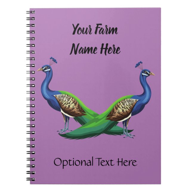 Personalised Blue Peacock Farm Purple Notebook (Front)