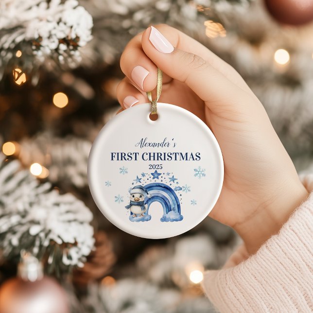 Personalised Blue Penguin Baby  First Christmas Ceramic Tree Decoration (Creator Uploaded)