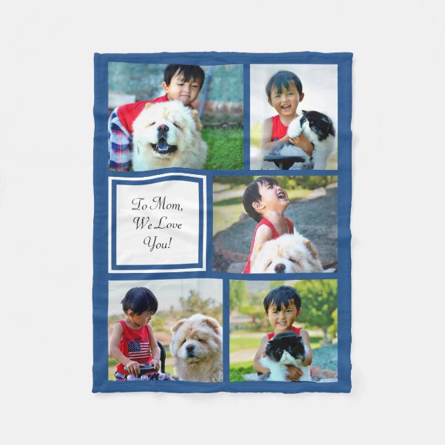 Personalised Blue Photo Collage Blanket (Front)